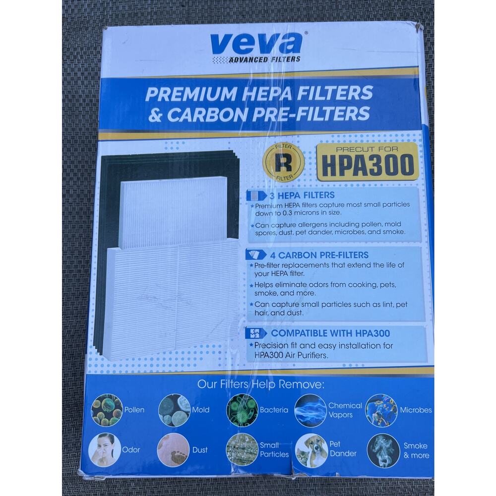 VEVA Premium HEPA Replacement Filter 3 Pack Including 4 Precut HPA300 NIOB Seal